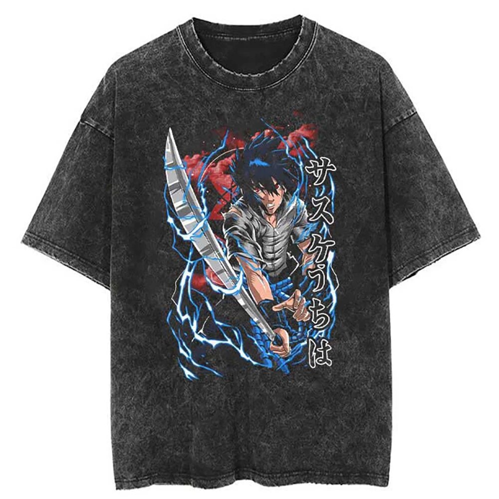 Morukai "Sasuke Uchiha Lightning Flash" Naruto Vintage Washed Oversized T-Shirt