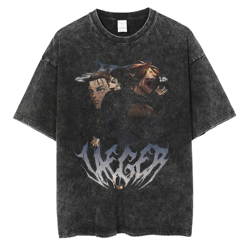 Morukai "Eren Yeager Attack Titans Power" Attack on Titan Vintage Washed Oversized T-Shirt V4