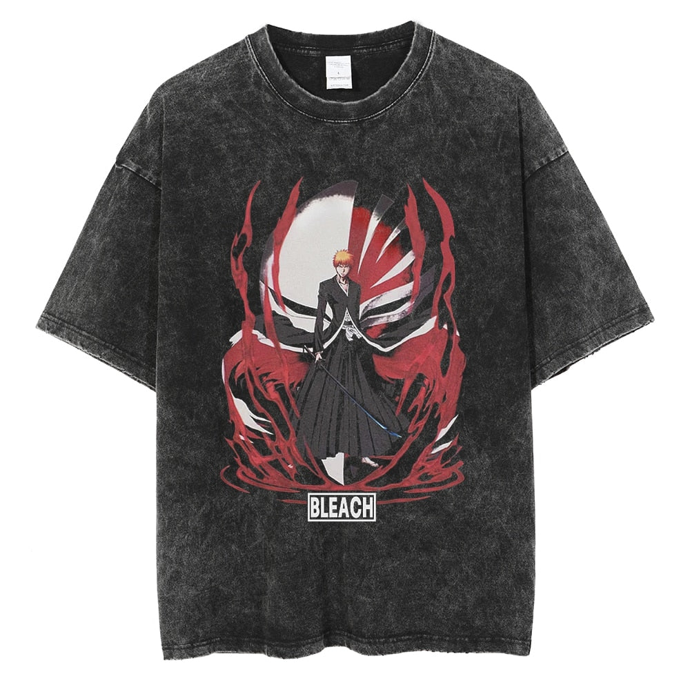 Morukai "Ichigo Kurosaki Bankai Tensa Zangetsu" Bleach Vintage Washed Oversized T-Shirt