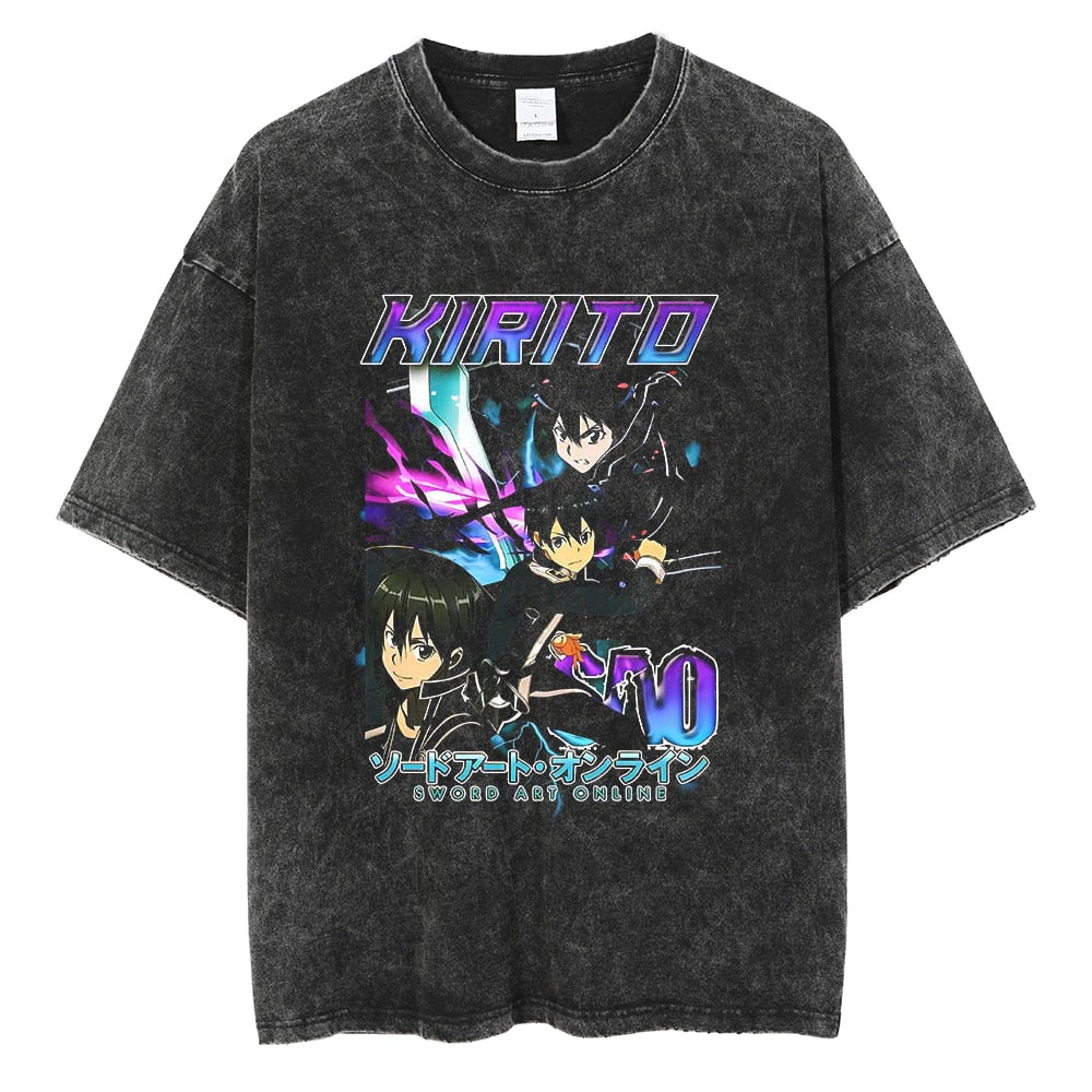 Morukai "Kazuto Kirigaya Kirito Black Swordsman" Sword Art Online Vintage Washed Oversized T-Shirt V1