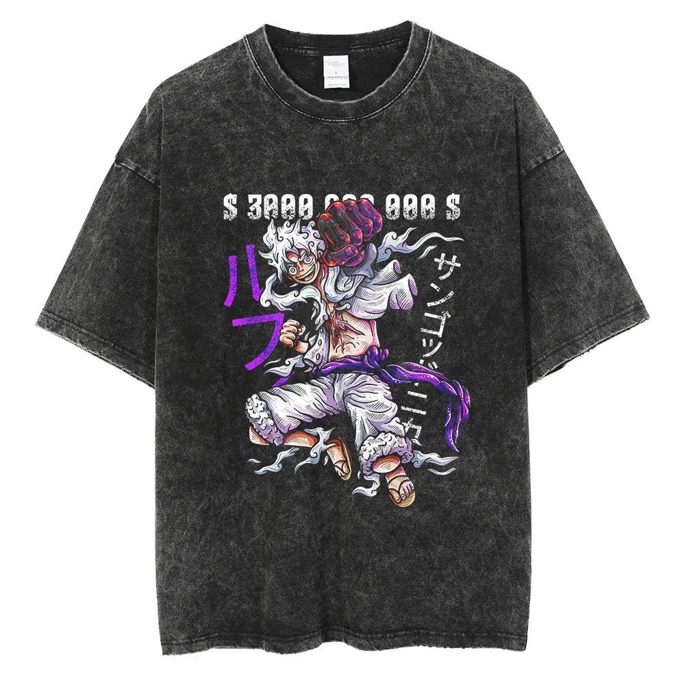 Morukai "Monkey D. Luffy Nika Sun God" One Piece Vintage Washed Oversized T-Shirt V1