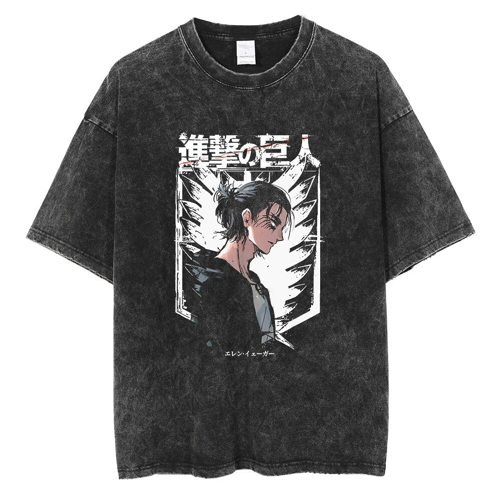 Morukai "Eren Yeager Scouting Legion For the Glory of Humanity" Attack on Titan Vintage Washed Oversized T-Shirt