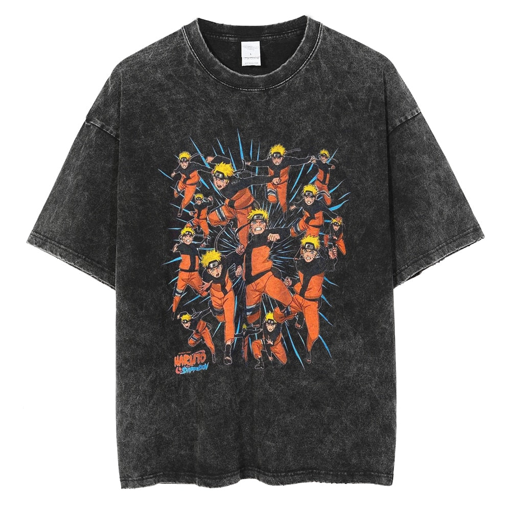 Morukai "Kage Bunchin no Jutsu Shadow Clone Jutsu" Naruto Vintage Washed Oversized T-Shirt