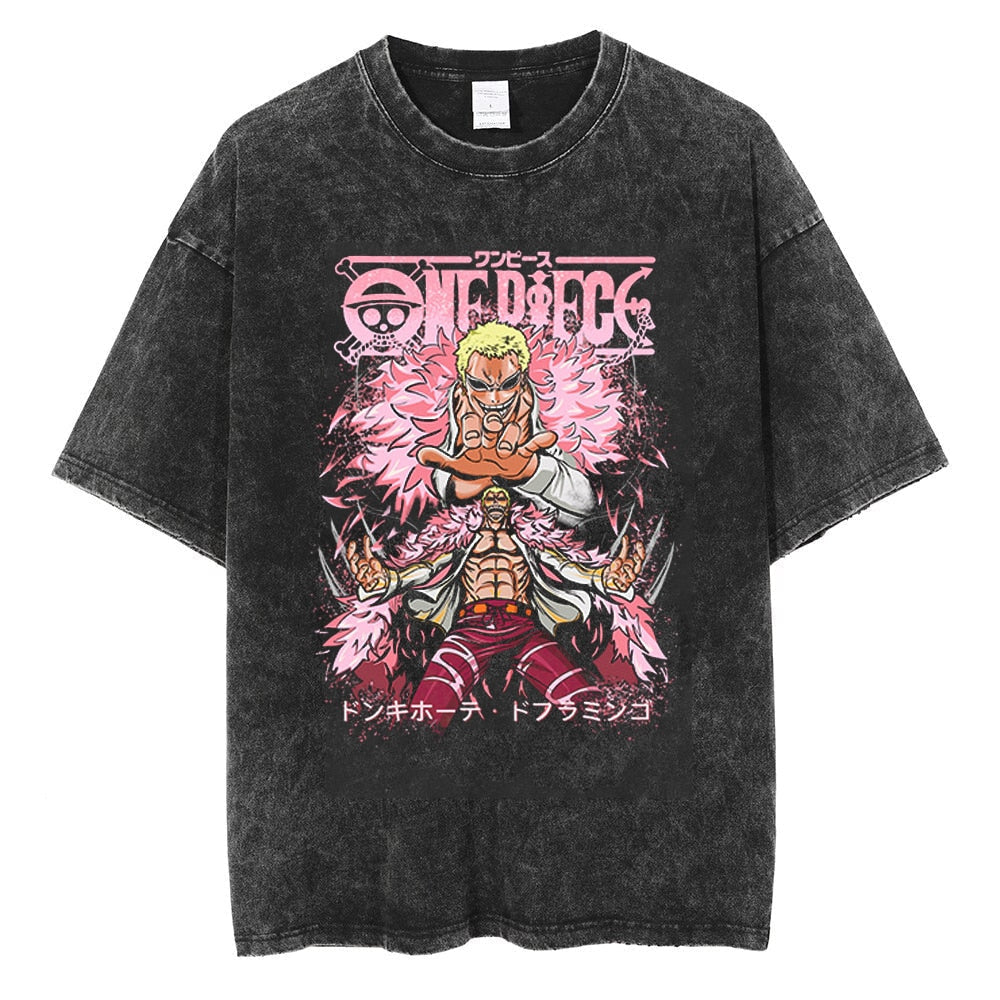 Morukai "Don Quixote Doflamingo The Heavenly Demon" One Piece Vintage Washed Oversized T-Shirt