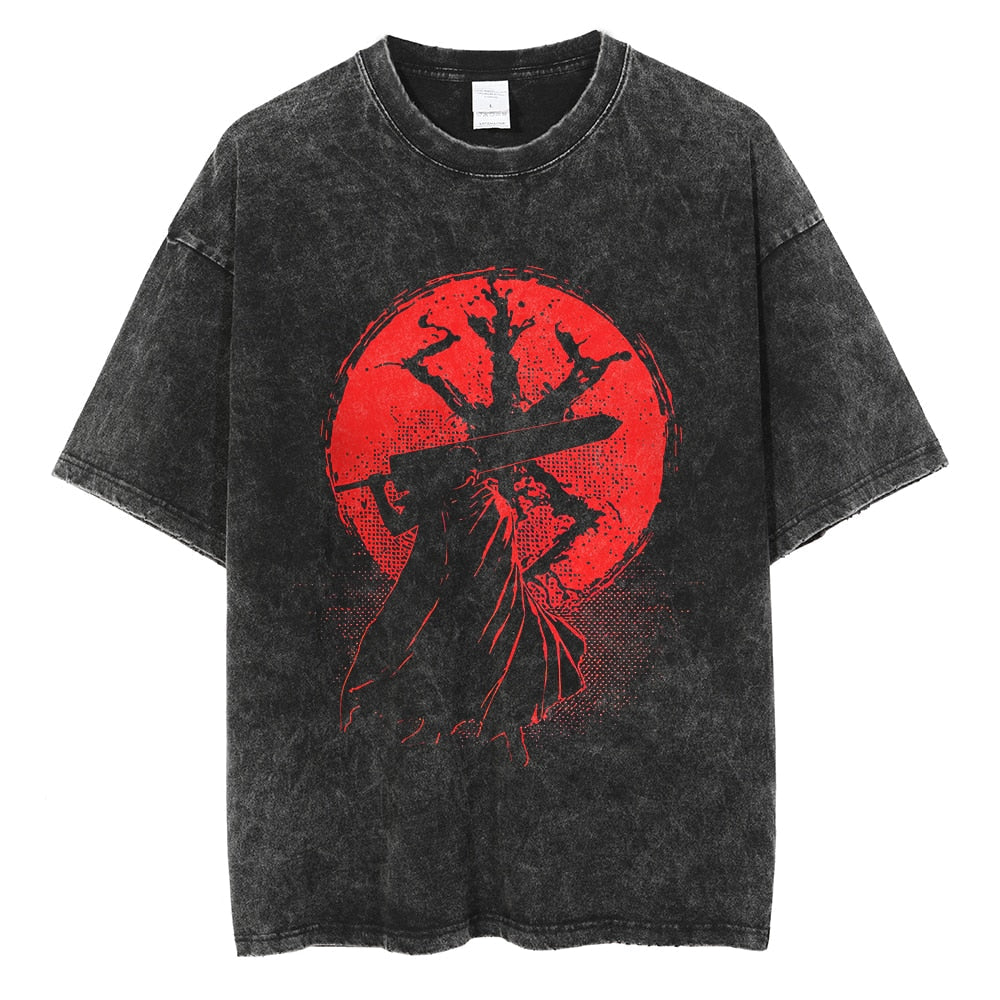Morukai "Blood Moon of Sacrifice Guts - Front" Berserk Vintage Washed Oversized T-Shirt