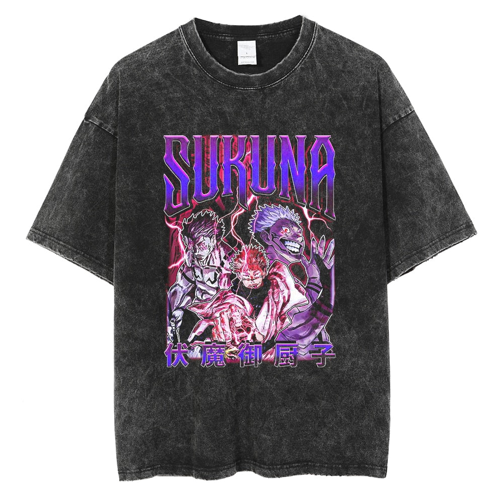 Morukai "Ryomen Sukuna Disgraced One" Jujutsu Kaisen Vintage Washed Oversized T-Shirt