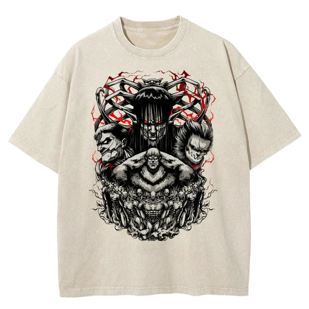 Morukai "Eren Yeagar Doomsday Titan The Rumbling" Attack on Titan Vintage Washed Oversized T-Shirt V4