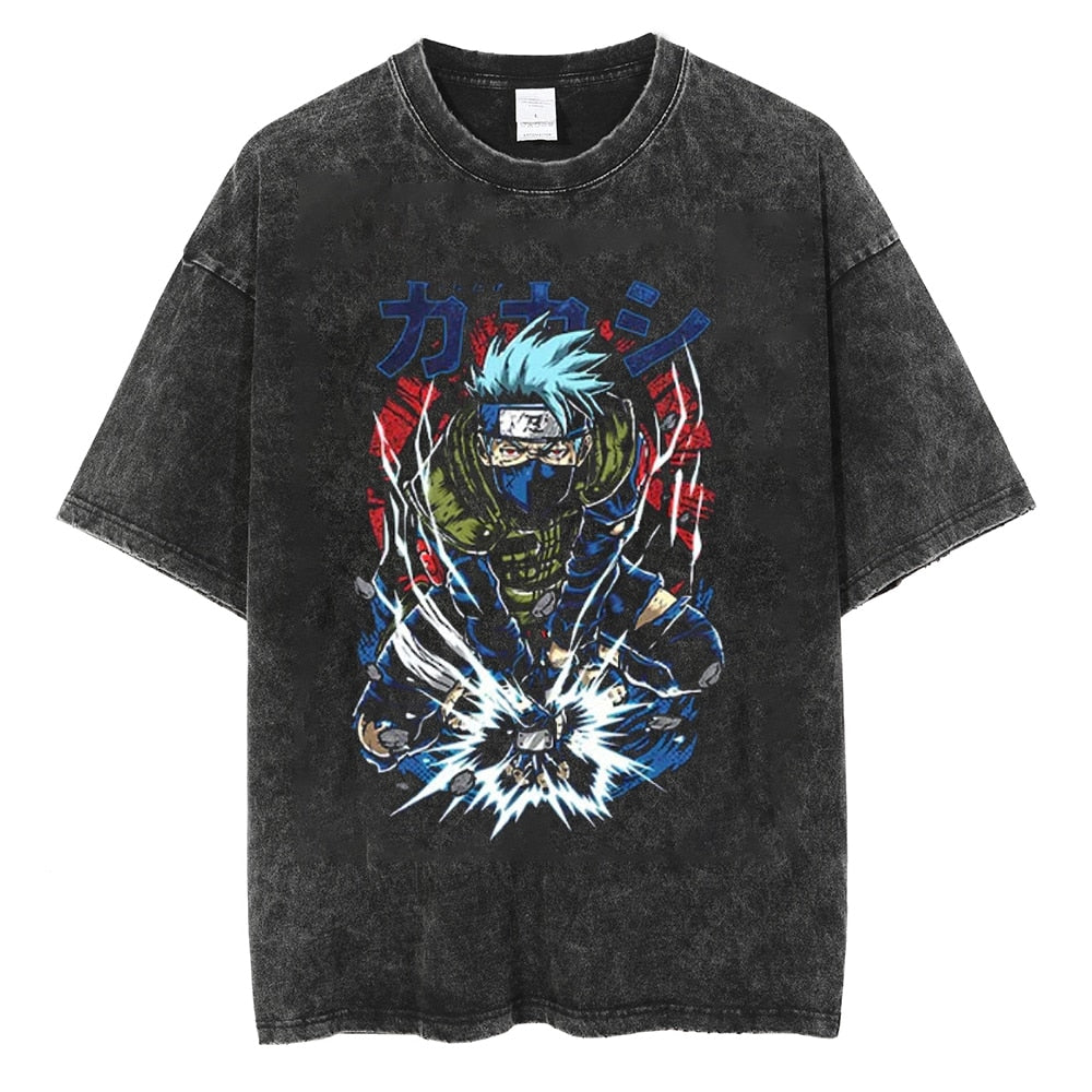 Morukai "Kakashi Hatake Chidori Lightning Blade" Naruto Vintage Washed Oversized T-Shirt