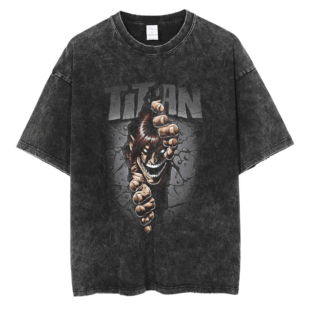 Morukai "Eren Yeager Attack Titans Power" Attack on Titan Vintage Washed Oversized T-Shirt V6