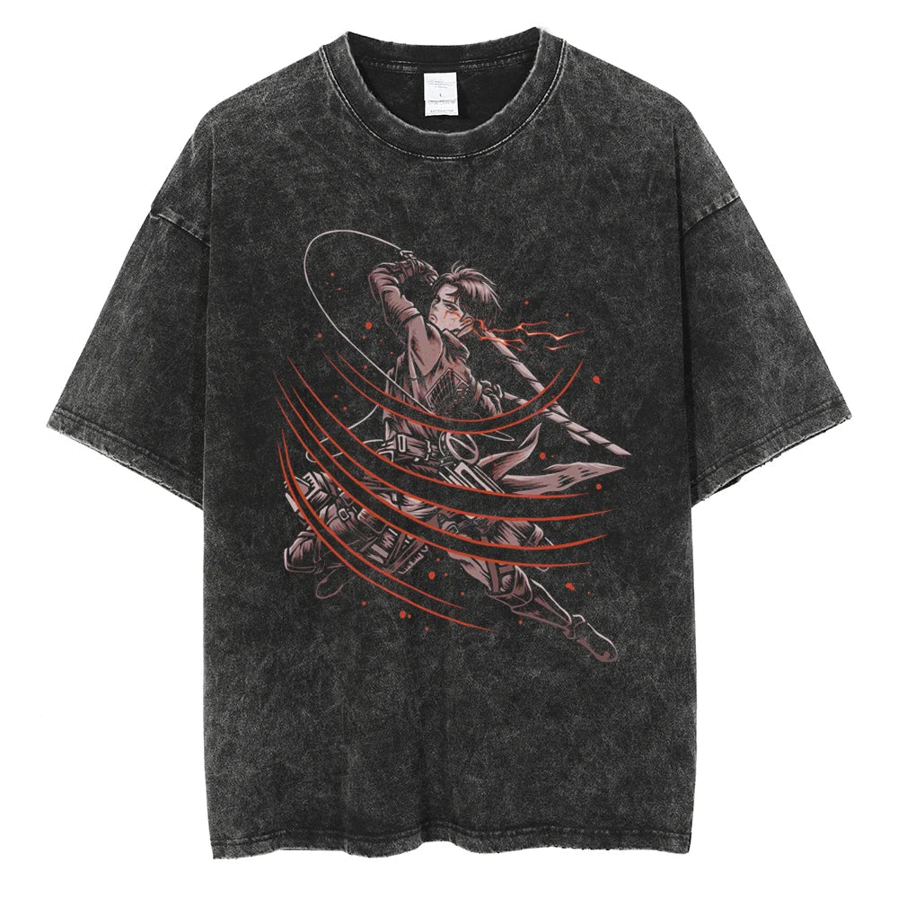 Morukai "Captain Levi Ackerman Humanity Strongest Soldier" Attack on Titan Vintage Washed Oversized T-Shirt V3