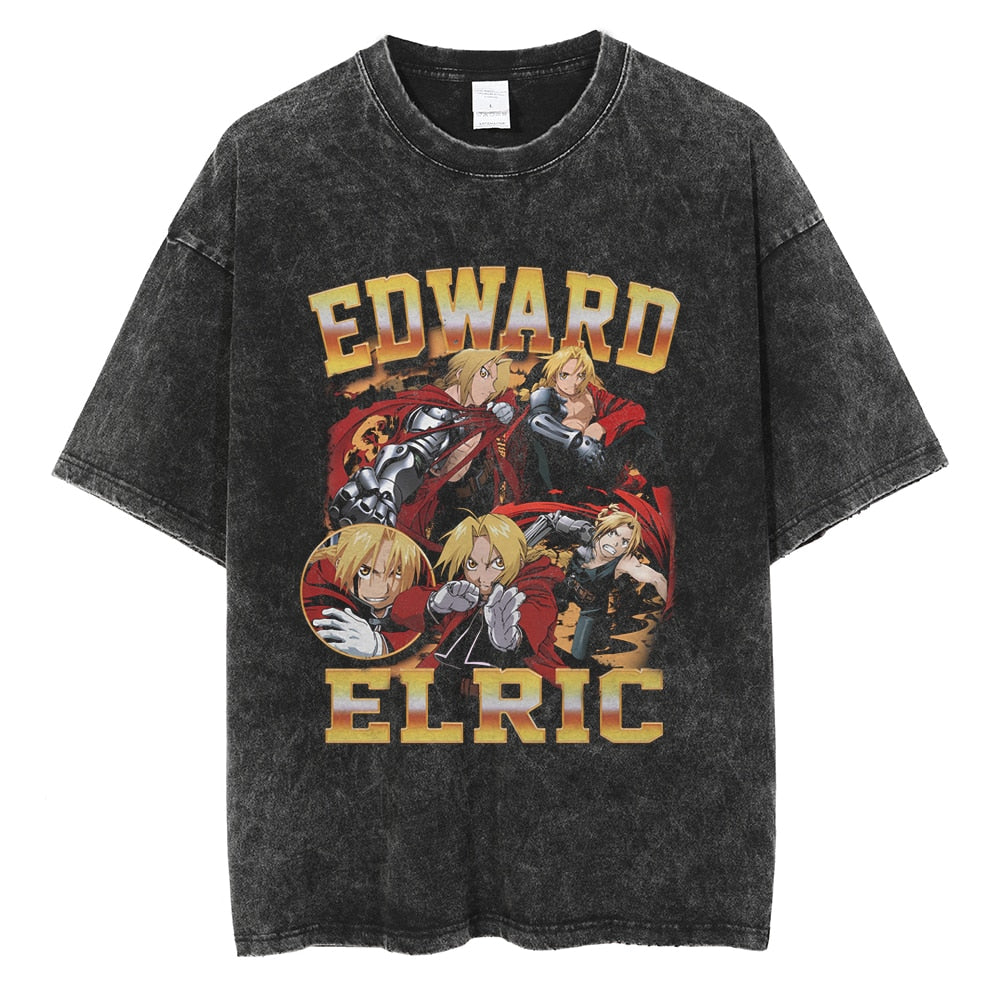 Morukai "Edward Elric Youngest State Alchemist of Amestris" Fullmetal Alchemist Vintage Washed Oversized T-Shirt