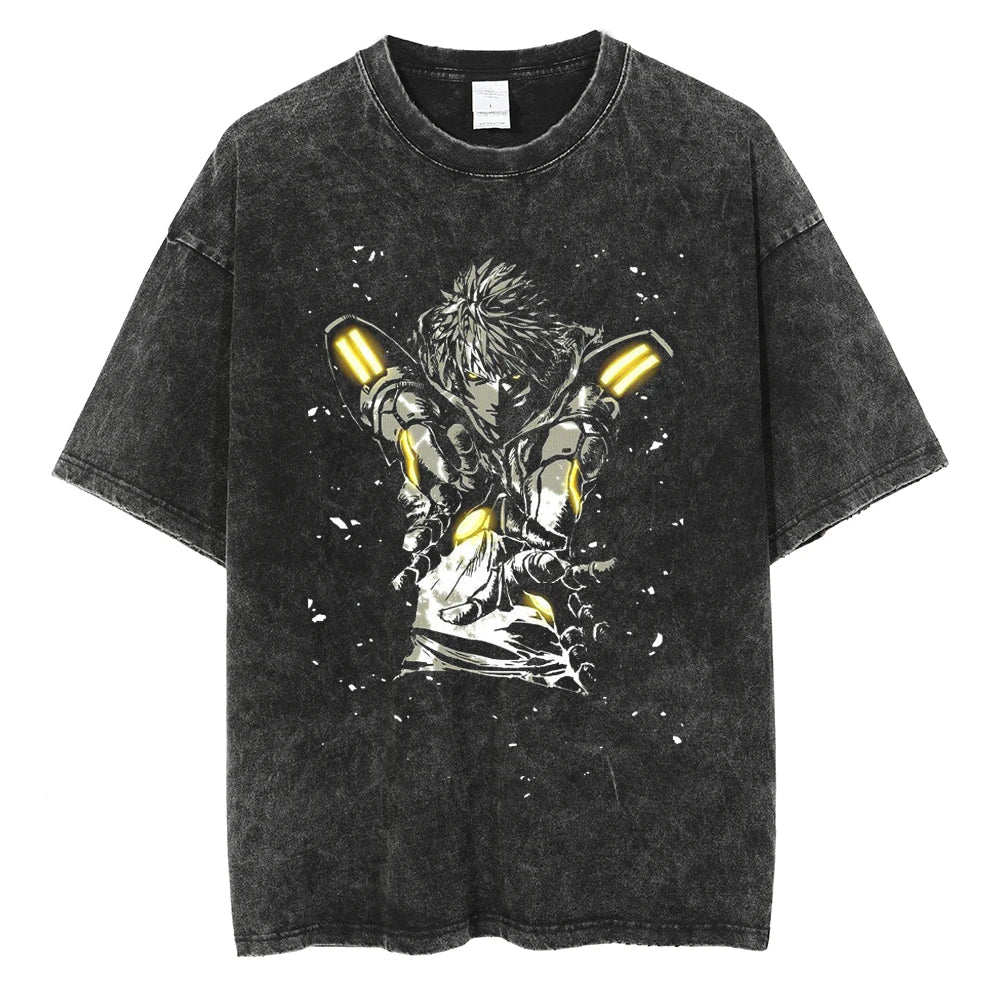 Morukai "Genos Demon Cyborg" One Punch Man Vintage Washed Oversized T-Shirt