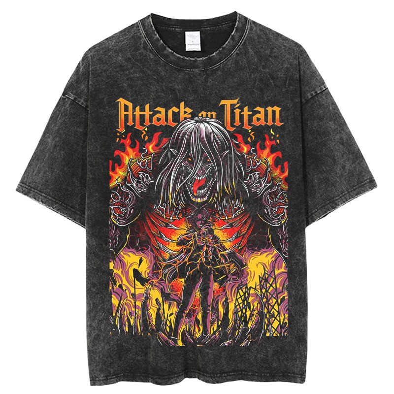 Morukai "Eren Yeager Attack Titans Power" Attack on Titan Vintage Washed Oversized T-Shirt V5