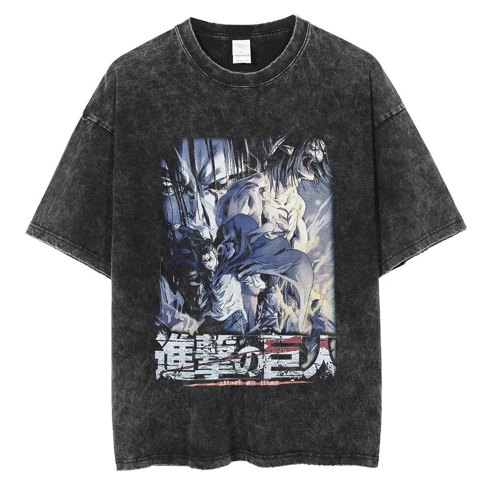 Morukai "Eren Yeager Attack Titans Power" Attack on Titan Vintage Washed Oversized T-Shirt V9
