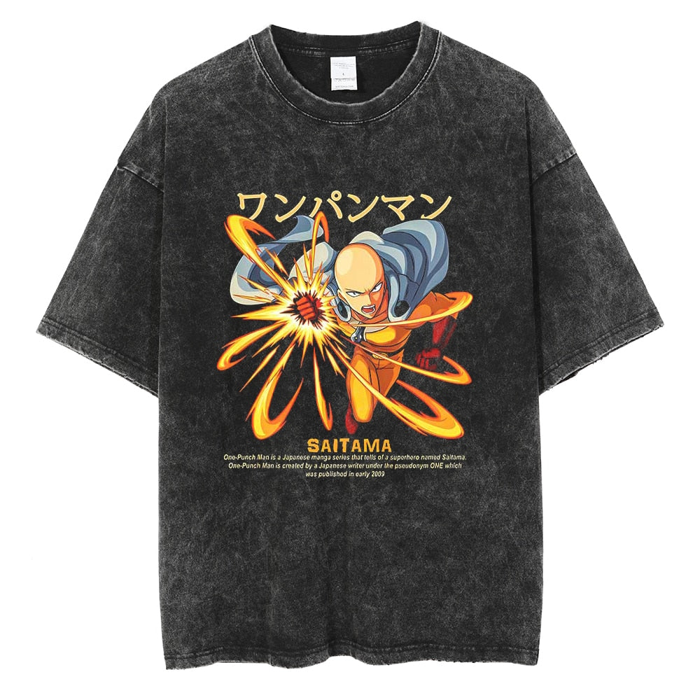 Morukai "Saitama Serious Punch" One Punch Man Vintage Washed Oversized T-Shirt