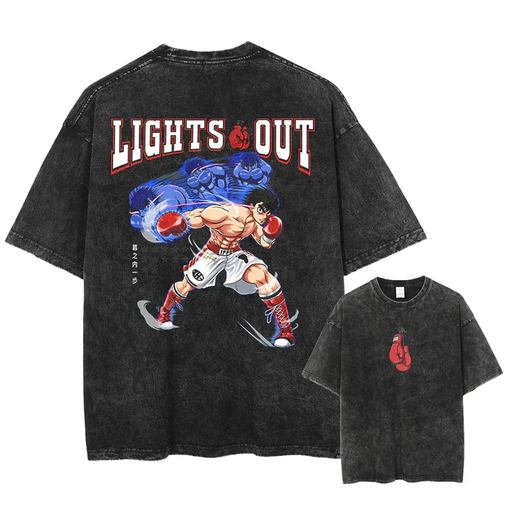 Morukai "Ippo Makunouchi Lights Out" Hajime no Ippo Vintage Washed Oversized T-Shirt