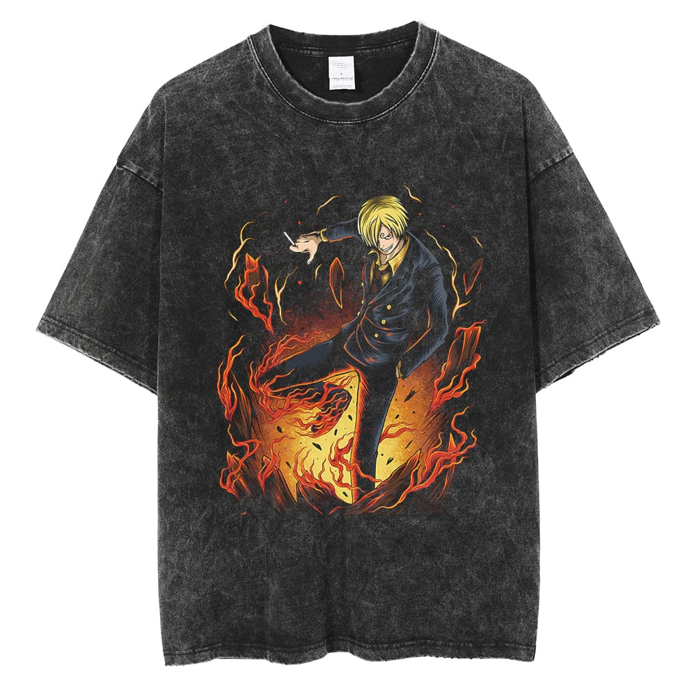 Morukai "Vinsmoke Sanji Diable Jambe" One Piece Vintage Washed Oversized T-Shirt