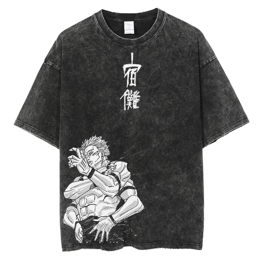 Morukai "Ryomen Sukuna King of Curses" Jujutsu Kaisen Vintage Washed Oversized T-Shirt V3