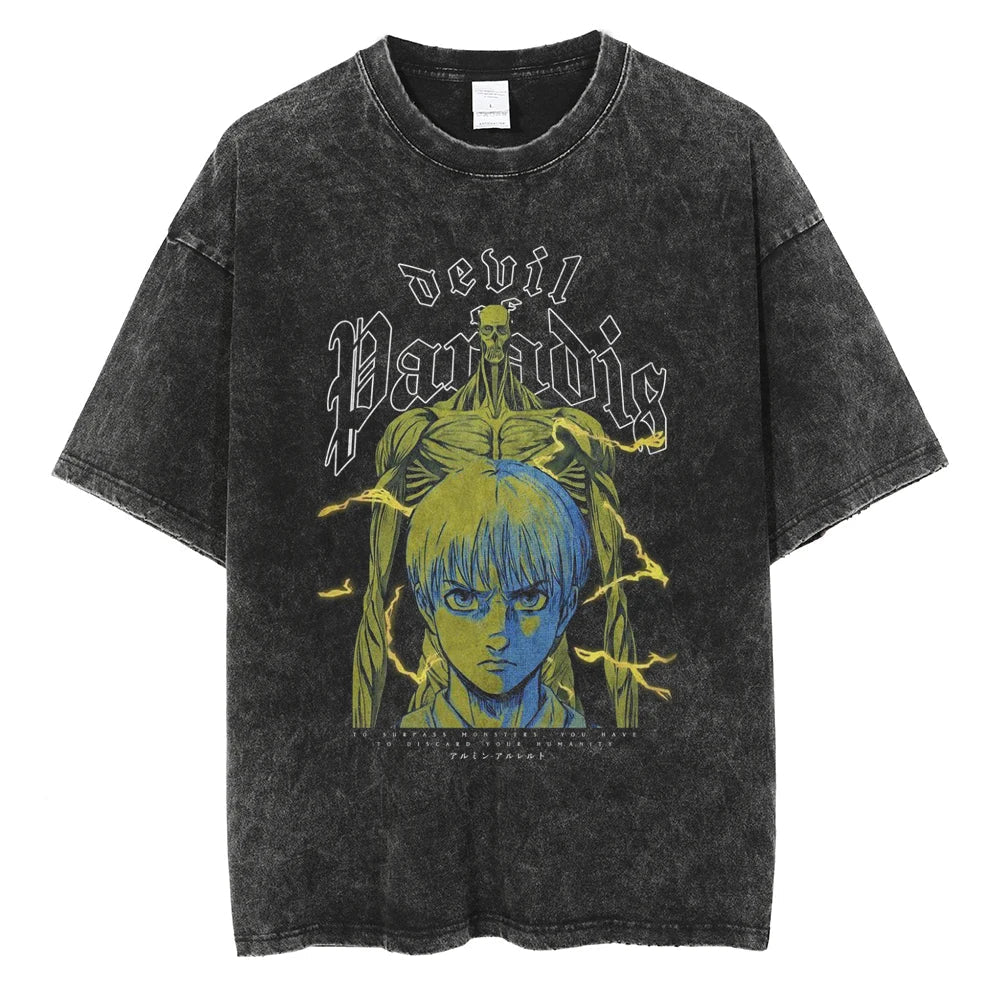 Morukai "Armin Arlert Devil of Paradis Colossal Titan" Attack on Titan Vintage Washed Oversized T-Shirt