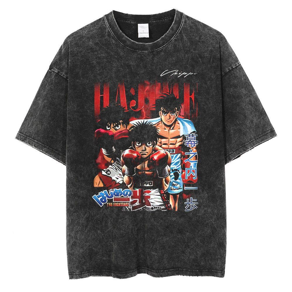 Morukai "Ippo Makunouchi God of Wind" Hajime no Ippo Vintage Washed Oversized T-Shirt