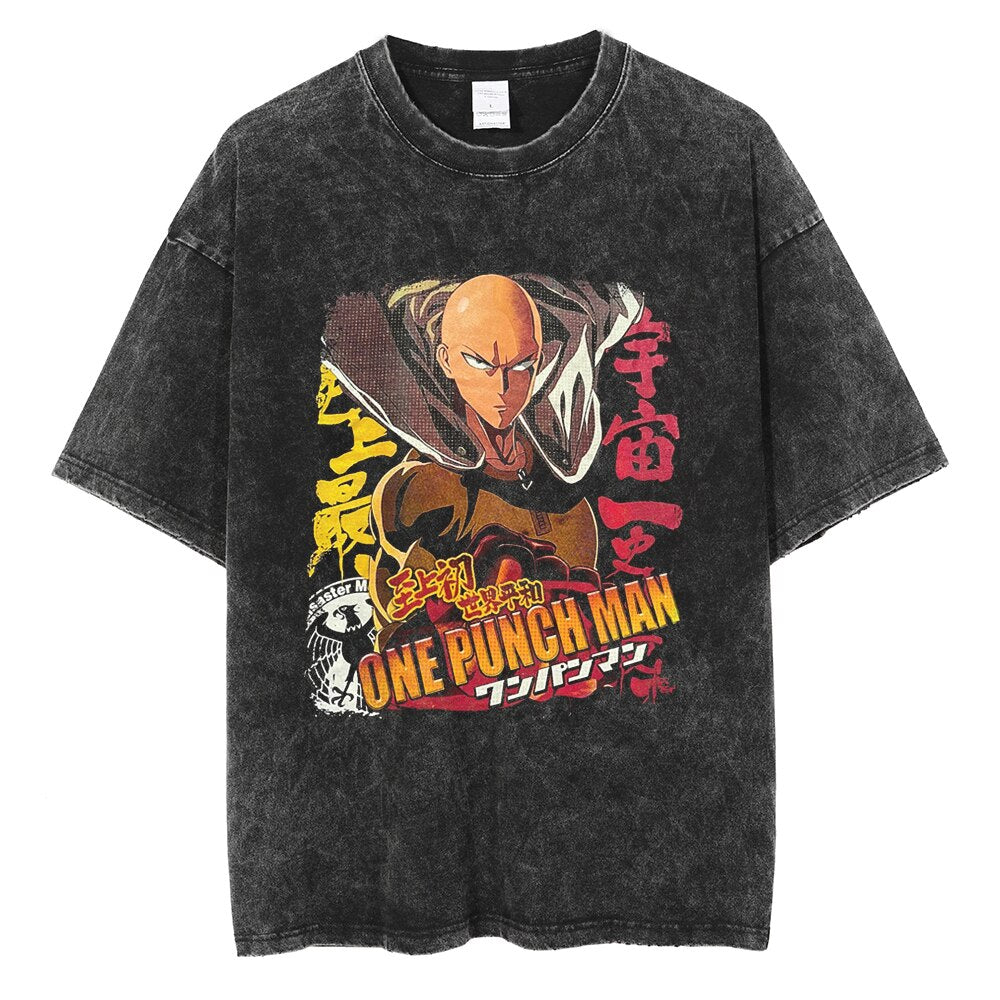 Morukai "Saitama Bald Cape" One Punch Man Vintage Washed Oversized T-Shirt V1