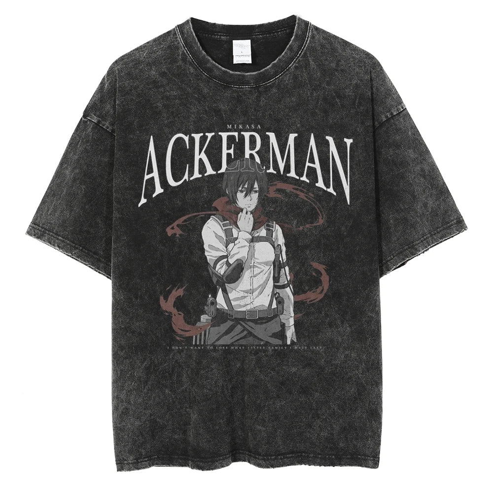 Morukai "Mikasa Ackerman" Attack on Titan Vintage Washed Oversized T-Shirt