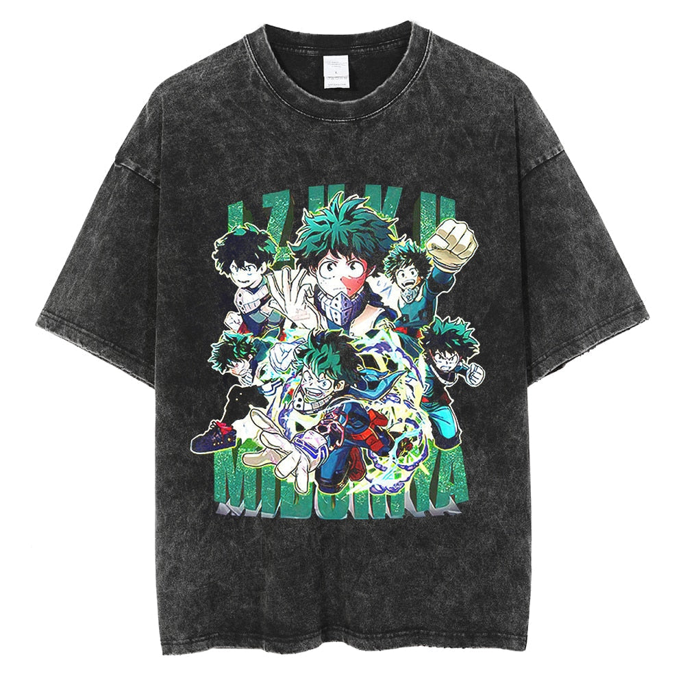 Morukai "Izuku Midoriya One For All Hero: Deku" My Hero Academia Vintage Washed Oversized T-Shirt V1