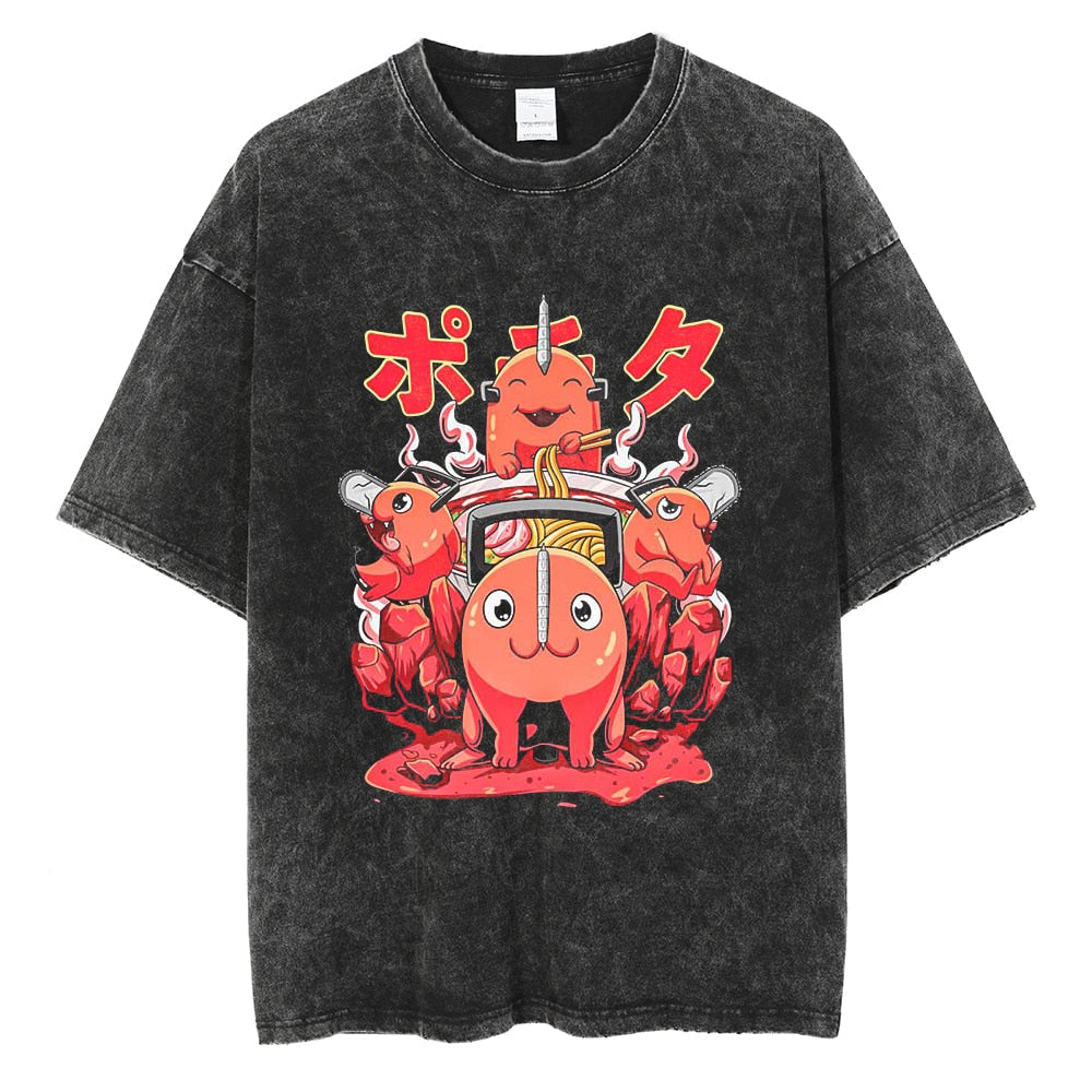 Morukai "Pochita Chainsaw Devil" Chainsaw Man Vintage Washed Oversized T-Shirt