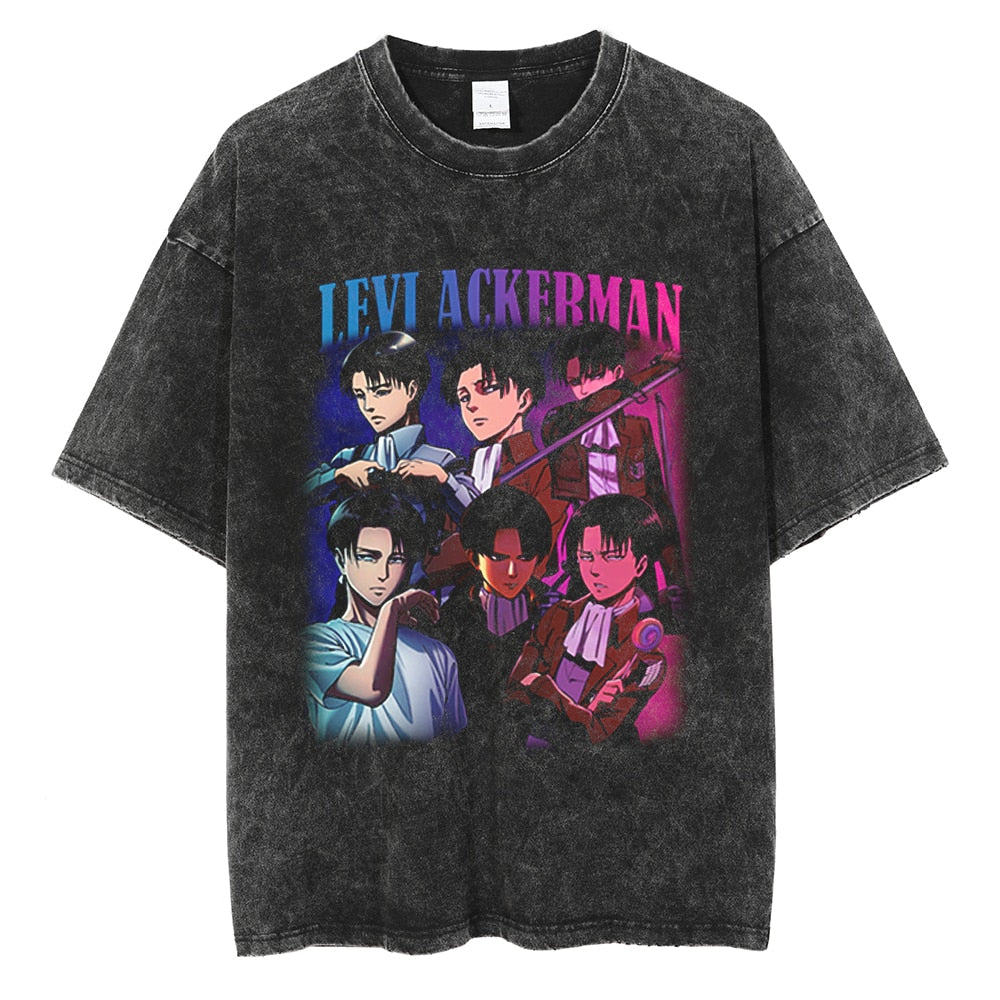 Morukai "Captain Levi Ackerman Humanity Strongest Soldier" Attack on Titan Vintage Washed Oversized T-Shirt V2