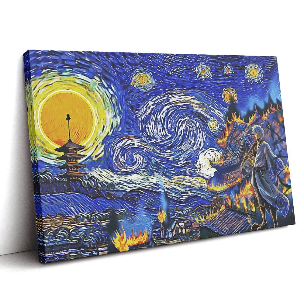 Morukai "Village on Fire Gintama Starry Night Canvas Print Wall Art