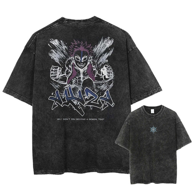Morukai "Akaza" Demon Slayer Kimetsu no Yaiba Vintage Washed Oversized T-Shirt