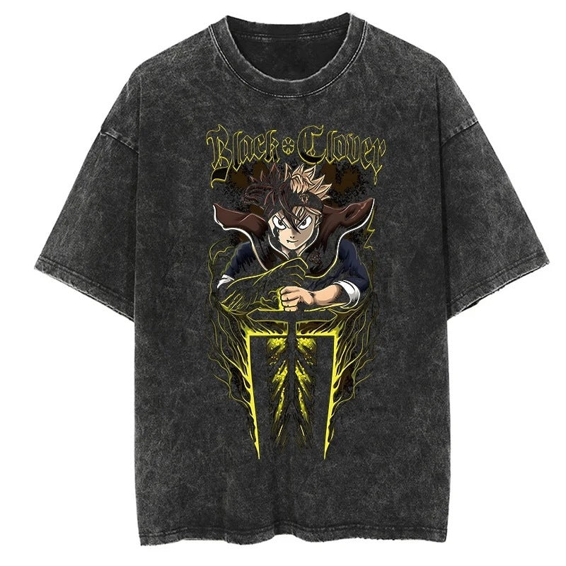 Morukai "Asta" Black Clover Vintage Washed Oversized T-Shirt