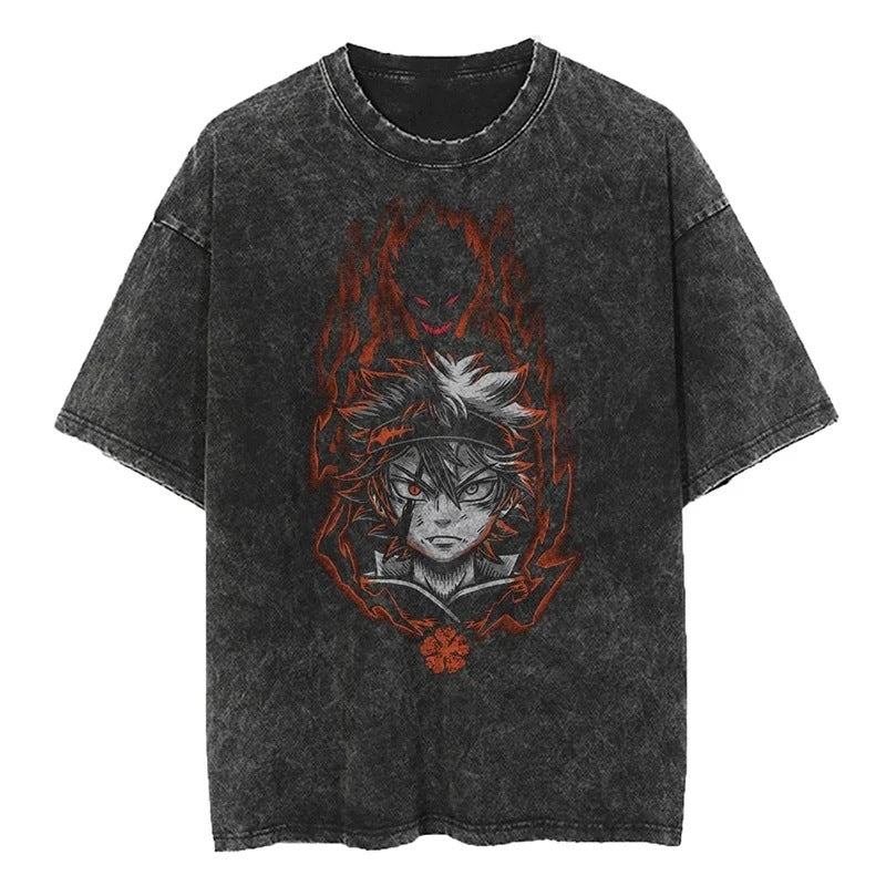 Morukai "Asta" Black Clover Vintage Washed Oversized T-Shirt