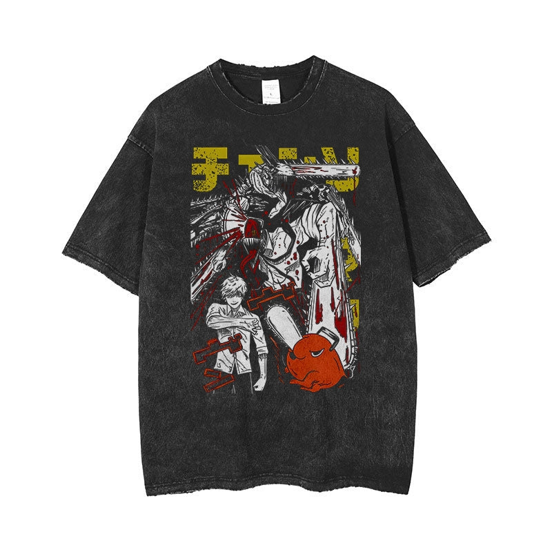 Morukai "Denji & Pochita" Chainsaw Man Vintage Washed Oversized T-Shirt