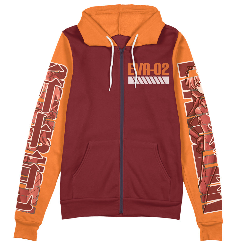 Morukai "Asuka Langley Sohryu x Eva 02 Neon Genesis Evangelion Streetwear Zip Hoodie Jacket