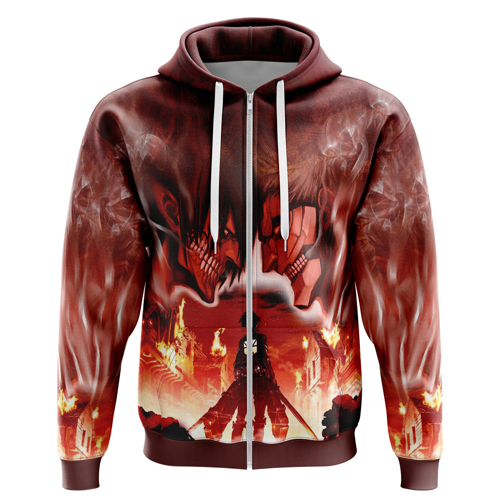 Morukai "Burning" Attack on Titan Streetwear Zip Hoodie Jacket