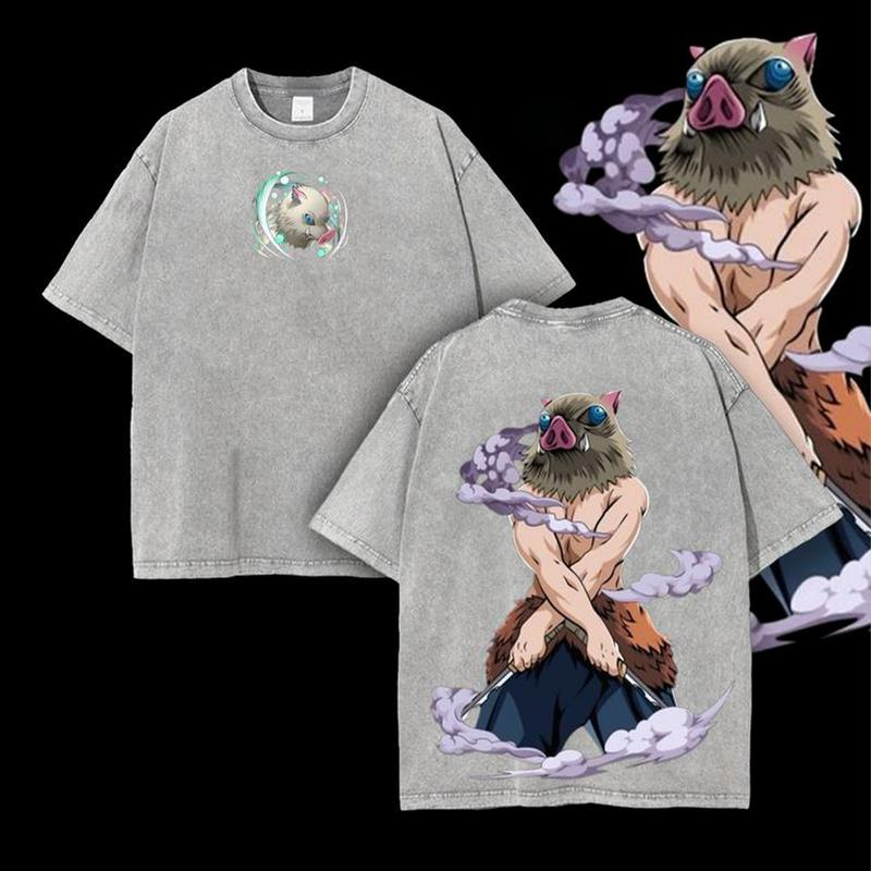 Morukai "Inosuke Hashibira Beast Breathing" Demon Slayer: Kimetsu no Yaiba Vintage Washed Oversized T-Shirt