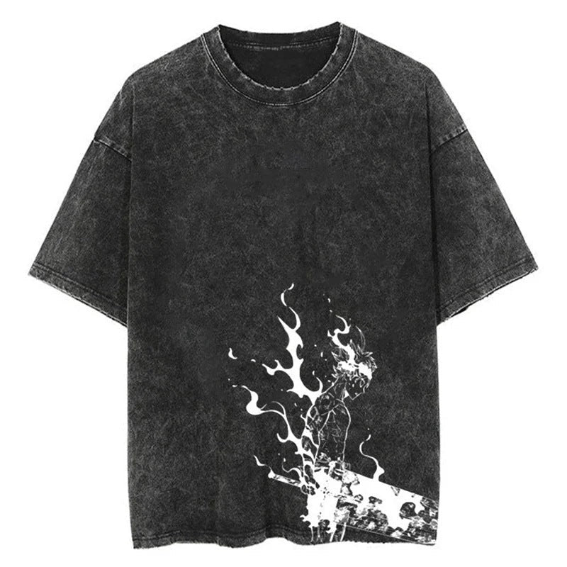 Morukai "Asta" Black Clover Vintage Washed Oversized T-Shirt