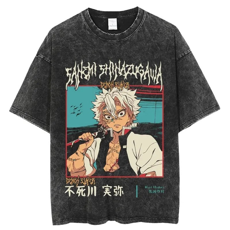 Morukai "Sanemi Shinazugawa" Demon Slayer Kimetsu no Yaiba Vintage Washed Oversized T-Shirt