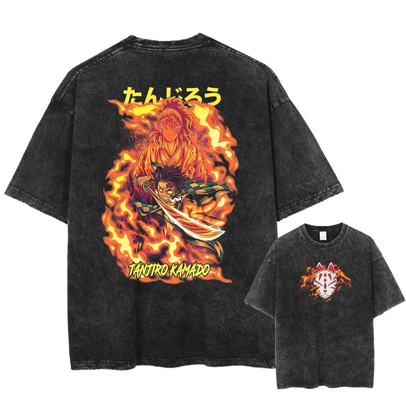 Morukai "Tanjiro Kamado" Demon Slayer Kimetsu no Yaiba Vintage Washed Oversized T-Shirt