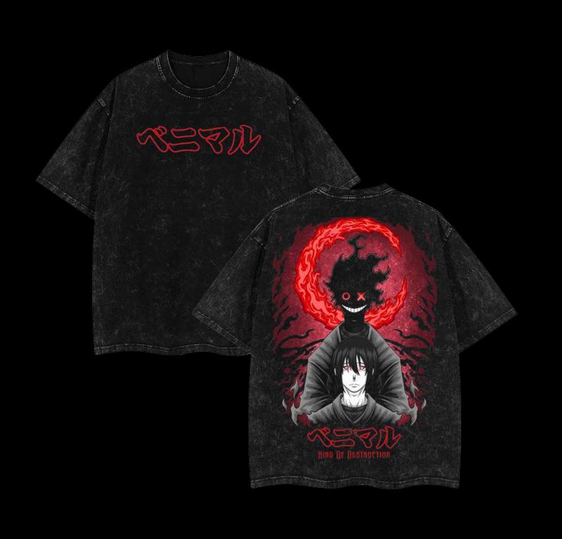 Morukai "Benimaru Shinmon Asakusa's King of Destruction" Fire Force Vintage Washed Oversized T-Shirt