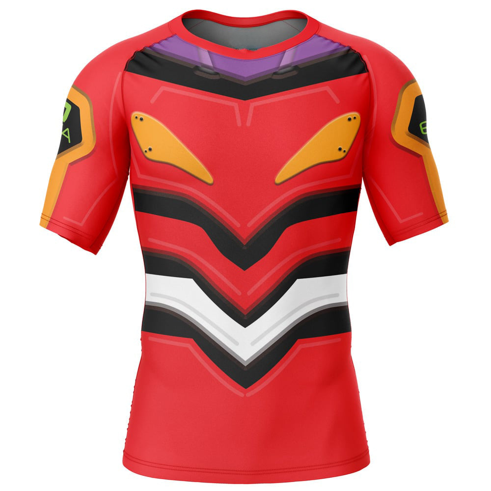 Morukai "Eva-02 Neon Genesis Evangelion Short Sleeve Rash Guard Compression Shirt