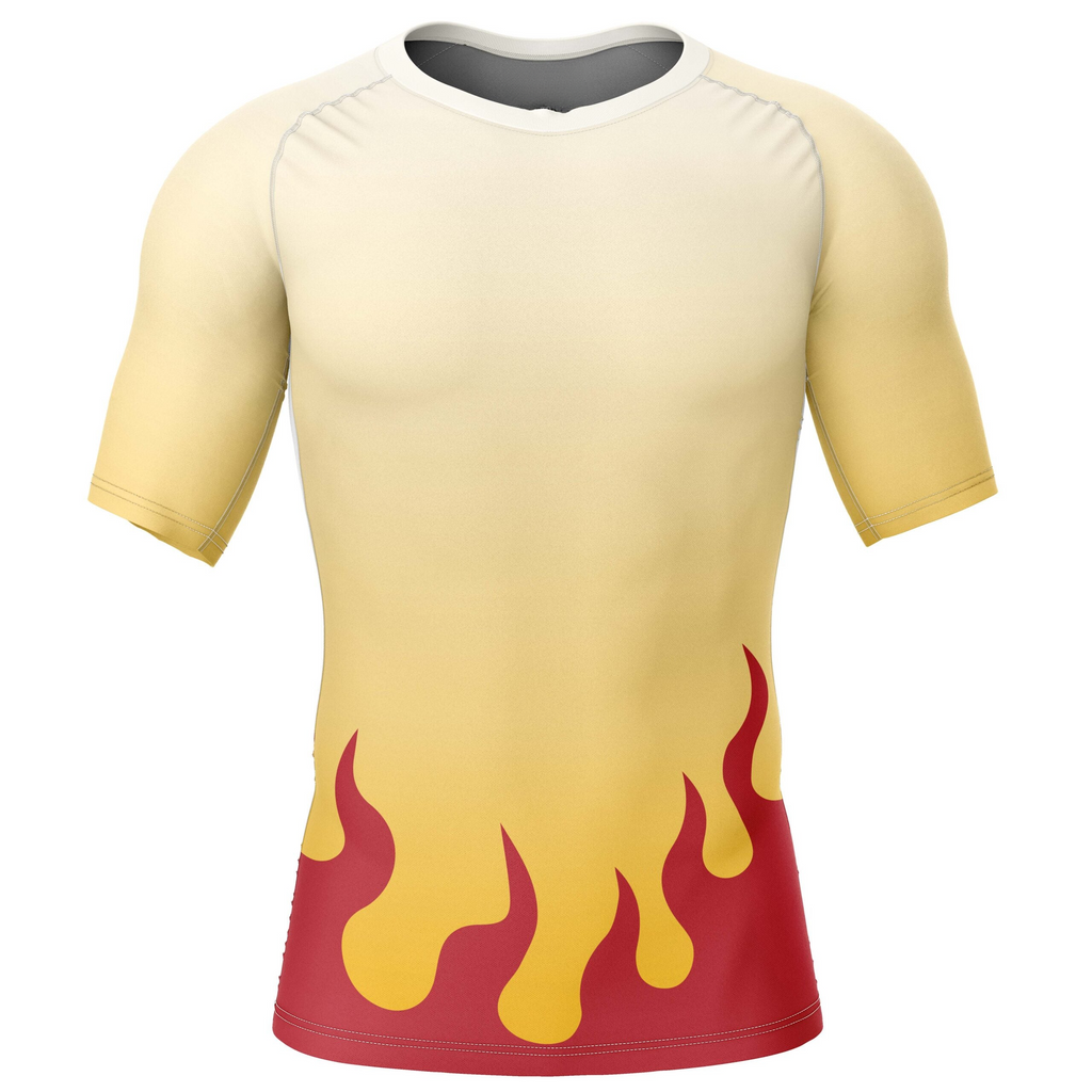 Morukai "Kyojuro Regoku Demon Slayer Short Sleeve Rash Guard Compression Shirt