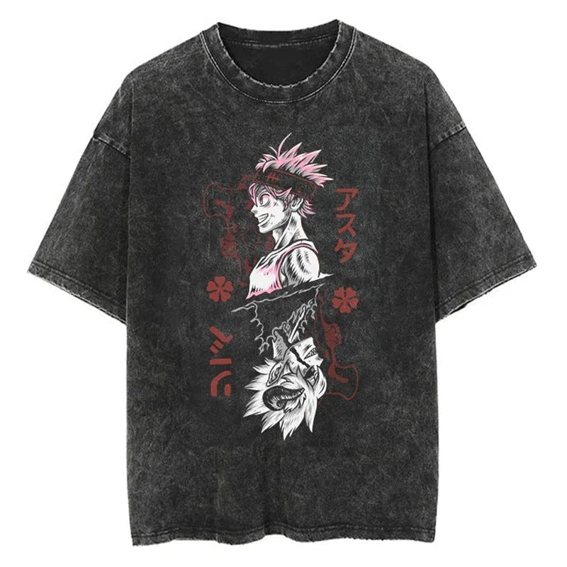 Morukai "Asta" Black Clover Vintage Washed Oversized T-Shirt