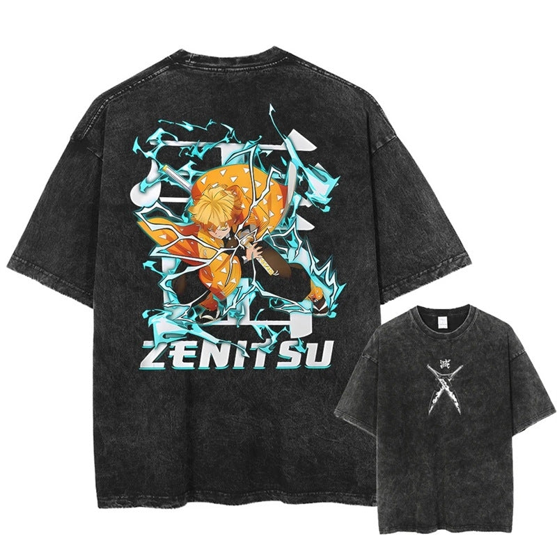 Morukai "Zenitsu Agatsuma" Demon Slayer Kimetsu no Yaiba Vintage Washed Oversized T-Shirt