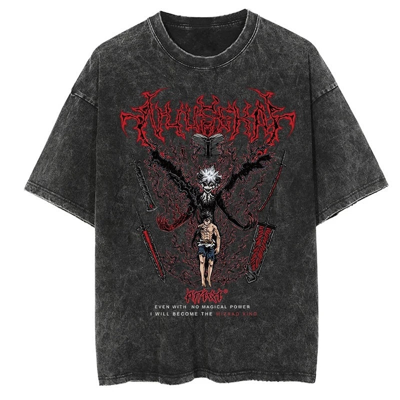 Morukai "Wizard King" Black Clover Vintage Washed Oversized T-Shirt