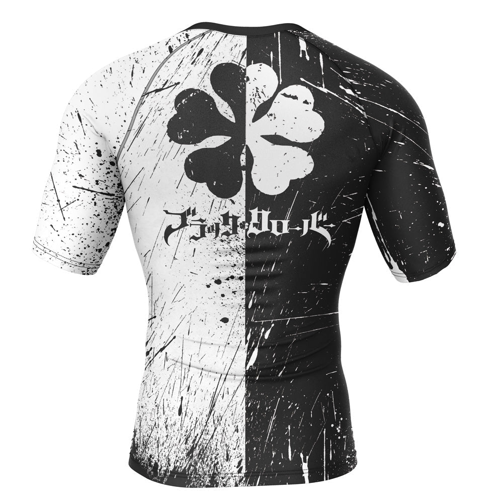 Morukai "Five-Leaf Clover Black Clover Short Sleeve Rash Guard Compression Shirt