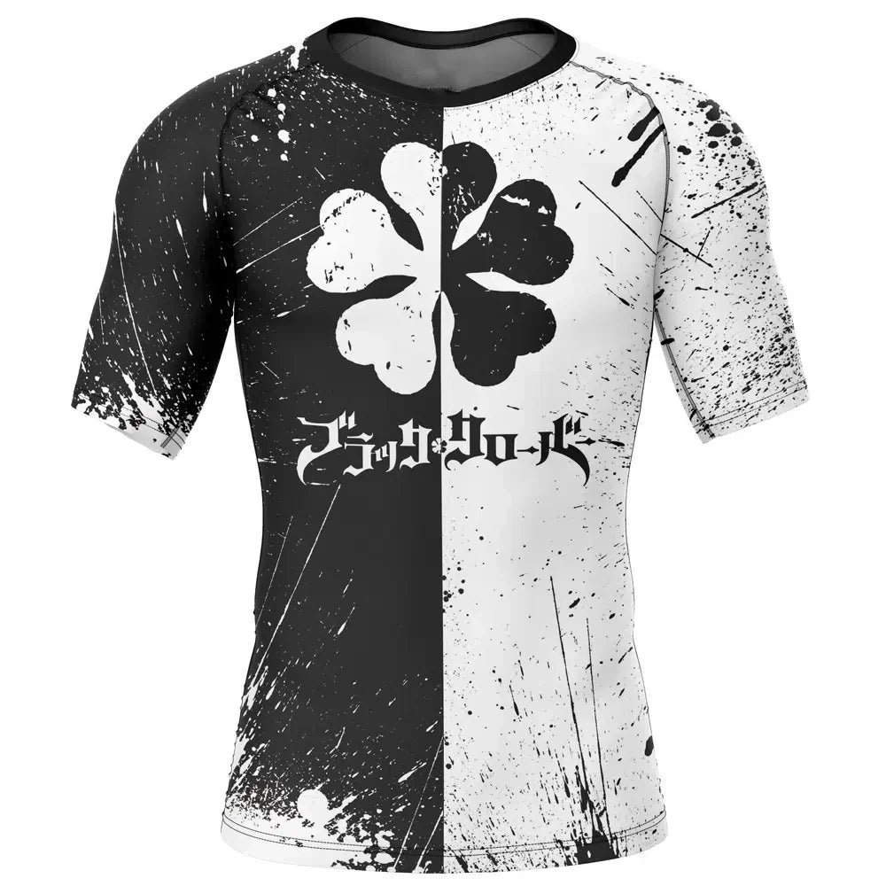Morukai "Five-Leaf Clover Black Clover Short Sleeve Rash Guard Compression Shirt