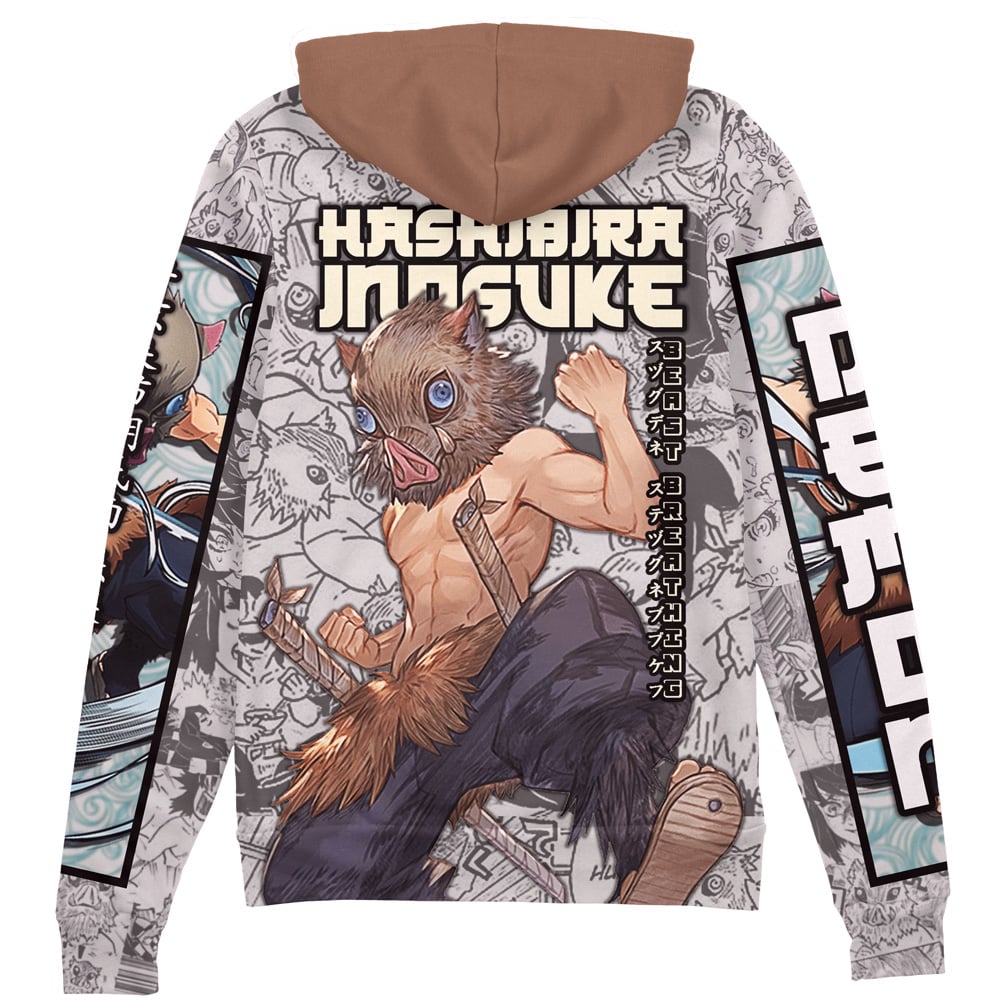 Morukai "Hashibira Inosuke Manga Collage Demon Slayer Streetwear Zip Hoodie Jacket
