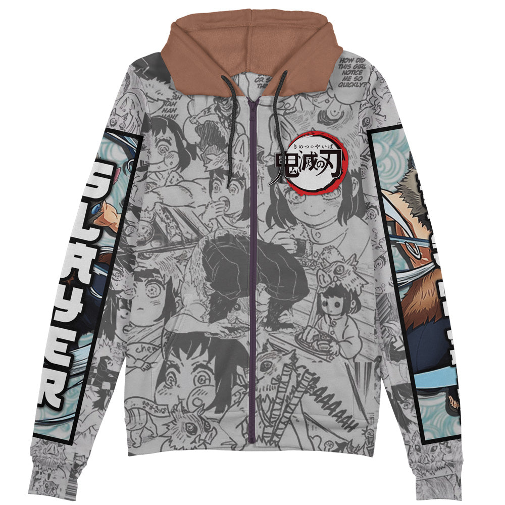 Morukai "Hashibira Inosuke Manga Collage Demon Slayer Streetwear Zip Hoodie Jacket